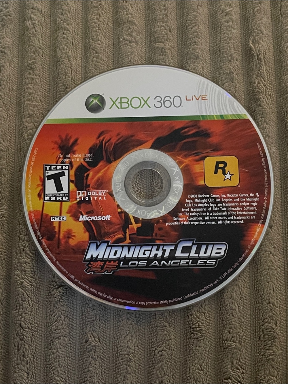 Midnight Club Los Angeles Xbox 360 Disc Only Standard Original Edition